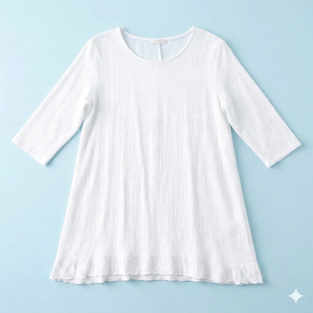 Bryn Walker Gauze Lagenlook Tunic Top White 3/4 Sleeve Lightweight Womens XS
